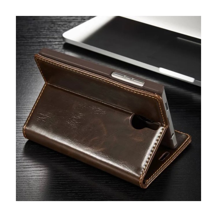 CASEME for BlackBerry Passport Silver Edition Oil Wax Leather Case Card Holder - Brown-3