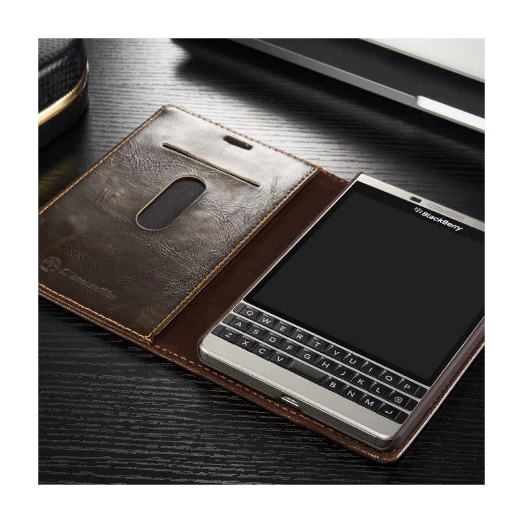 CASEME for BlackBerry Passport Silver Edition Oil Wax Leather Case Card Holder - Brown-6