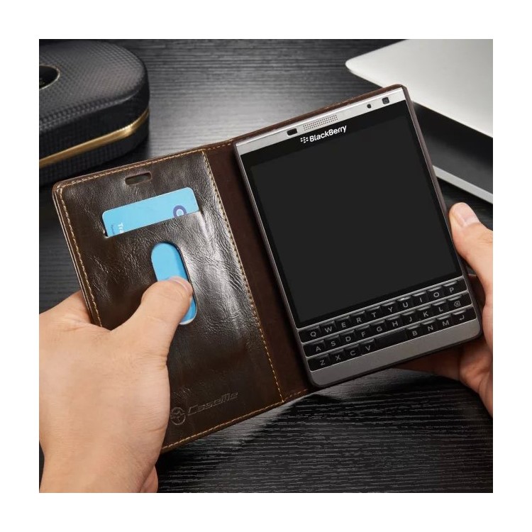 CASEME for BlackBerry Passport Silver Edition Oil Wax Leather Case Card Holder - Brown-7