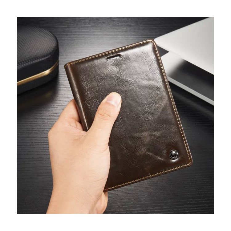 CASEME for BlackBerry Passport Silver Edition Oil Wax Leather Case Card Holder - Brown-8