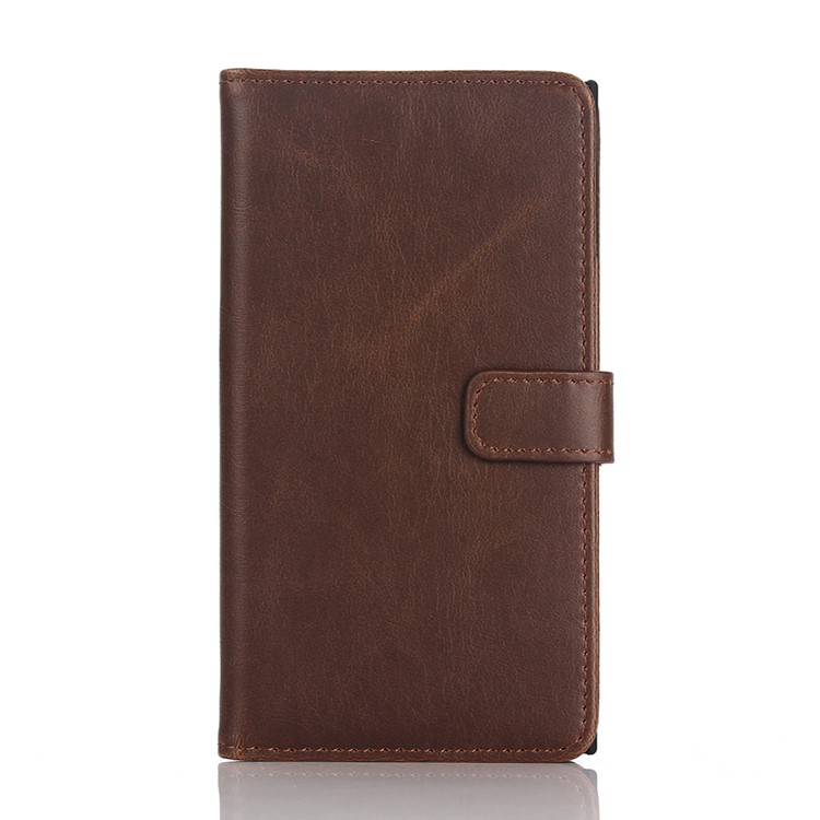 Retro Style Leather Cover Wallet Stand for BlackBerry Priv - Coffee-1