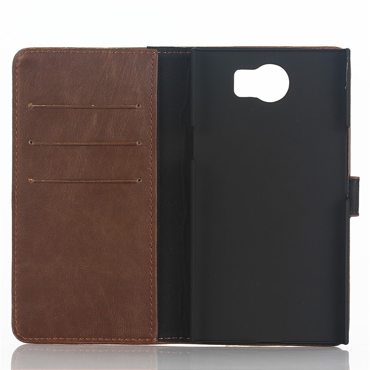 Retro Style Leather Cover Wallet Stand for BlackBerry Priv - Coffee-3