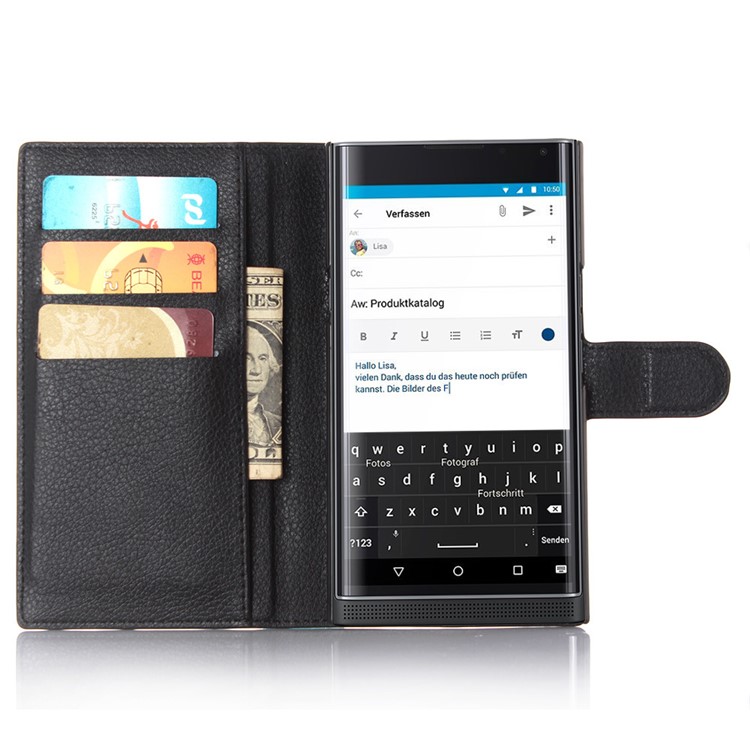 Capa de couro em pele Litchi para BlackBerry Priv - negro-4