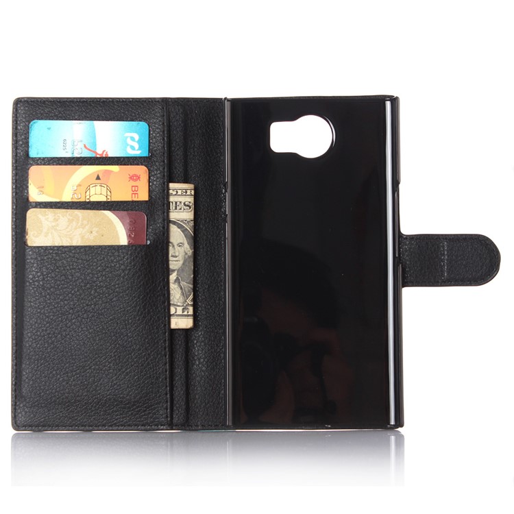 Capa de couro em pele Litchi para BlackBerry Priv - negro-5