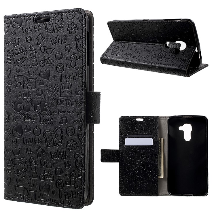Cartoon Graffiti Leather Wallet Case for BlackBerry DTEK60 - Black-1