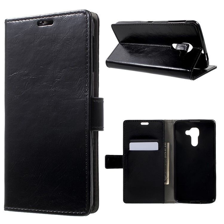 Crazy Horse Wallet Leather Stand Case for BlackBerry DTEK60 - Black-1