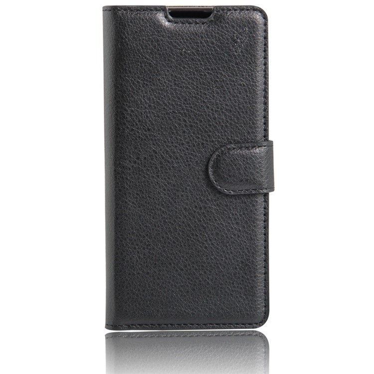 Lychee Grain Wallet Leather Phone Case with Stand for BlackBerry DTEK60 - Black-2