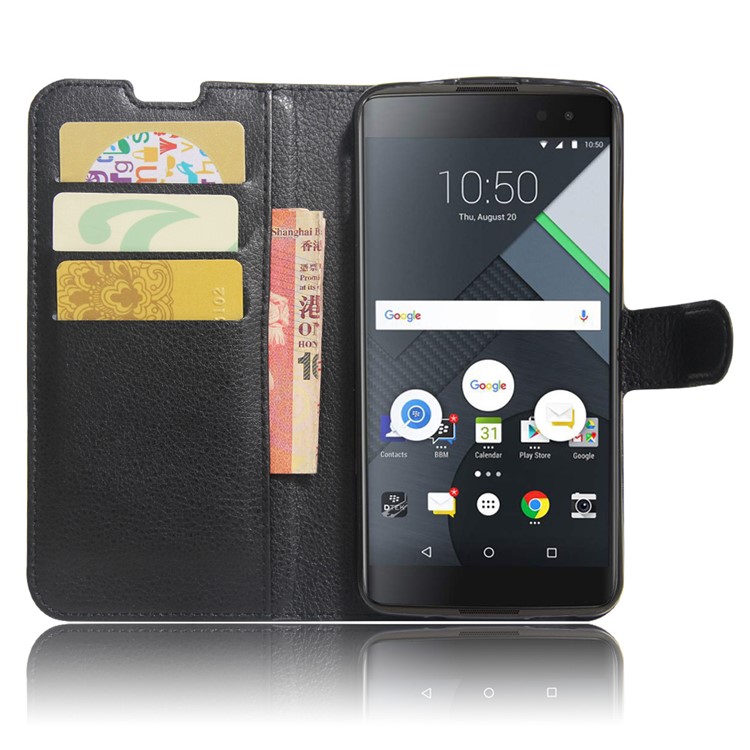 Lychee Grain Wallet Leather Phone Case with Stand for BlackBerry DTEK60 - Black-5