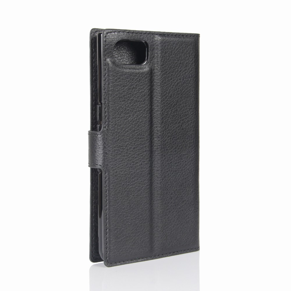 Litchi Grein Wallet Leather Stand Case Para Blackberry Keyone - Preto