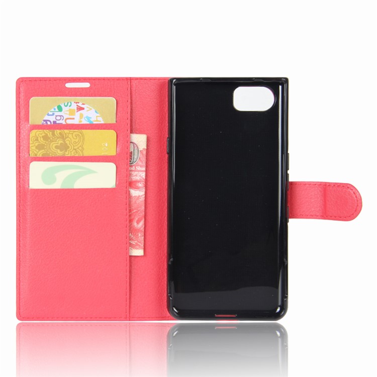 Litchi Grain Wallet Leather Case with Stand for BlackBerry Keyone - Red-3