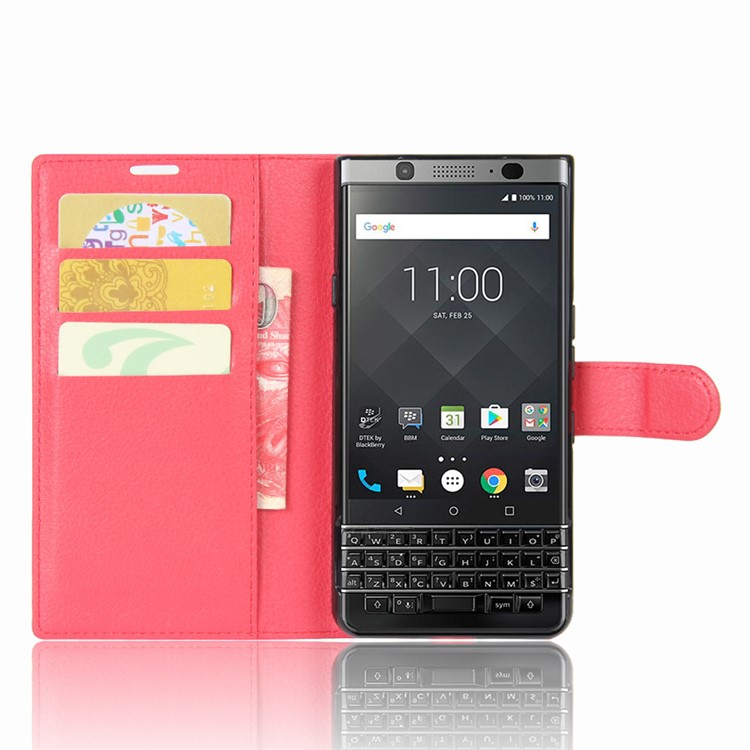 Litchi Grain Wallet Leather Case with Stand for BlackBerry Keyone - Red-4