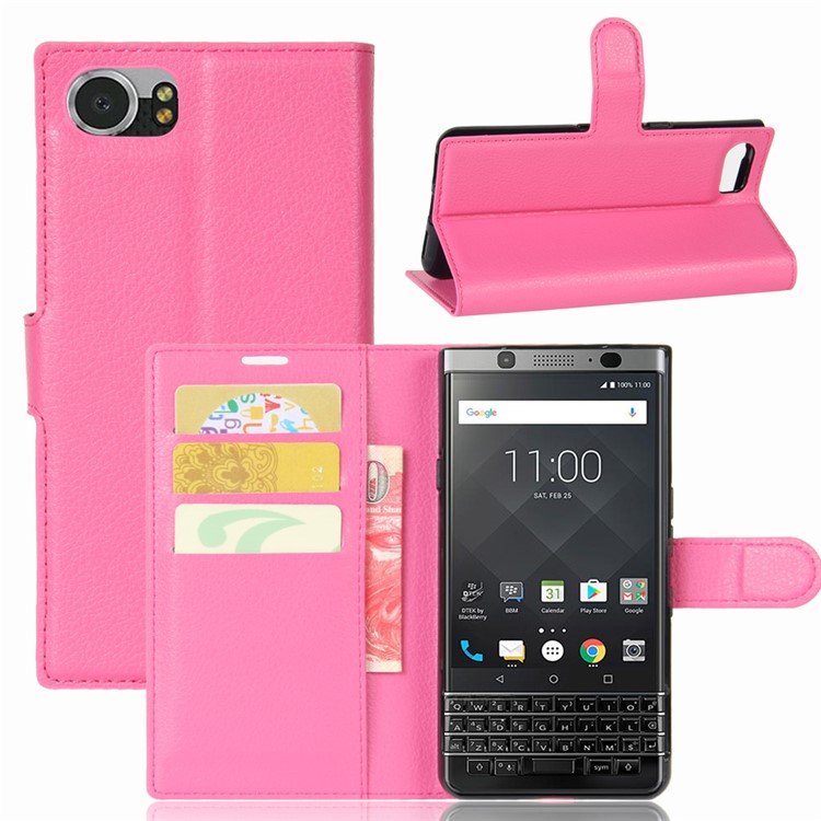 Litchi Grain Wallet Leather Magnetic Case for BlackBerry Keyone - Rose-1