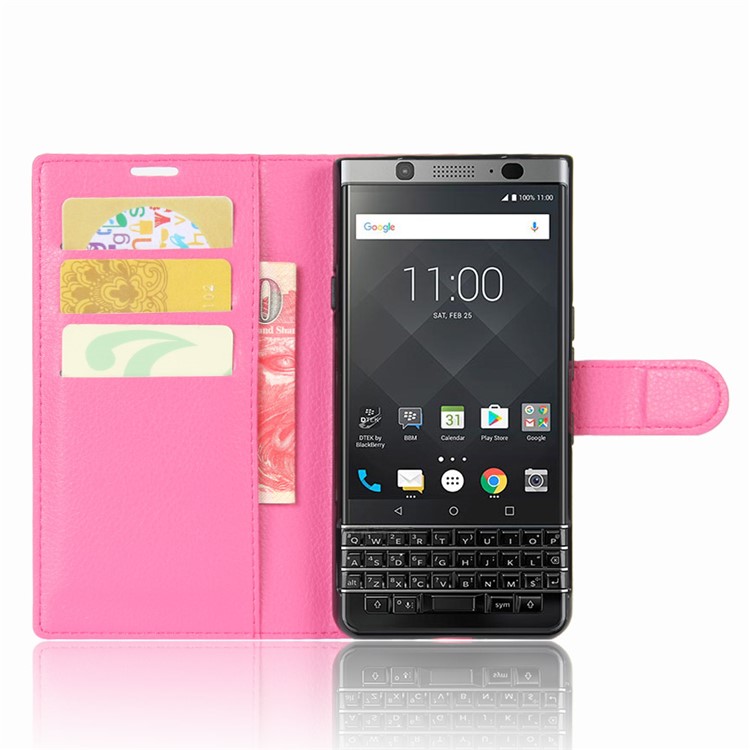 Litchi Grain Wallet Leather Magnetic Case for BlackBerry Keyone - Rose-4