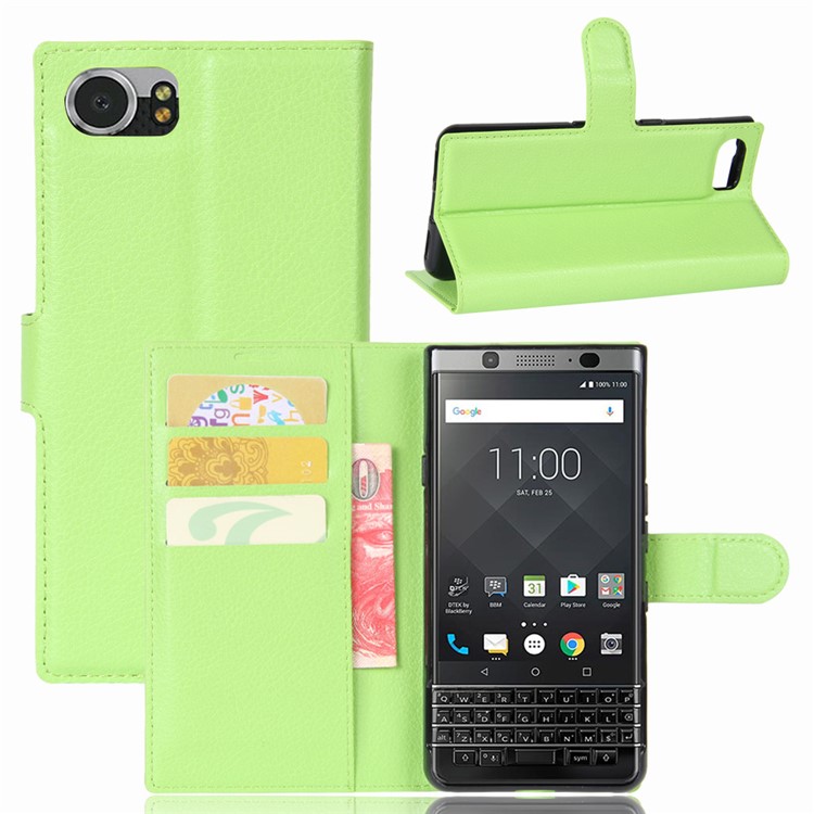 Litchi Grain Wallet Leather Mobile Phone Case for BlackBerry Keyone - Green-1