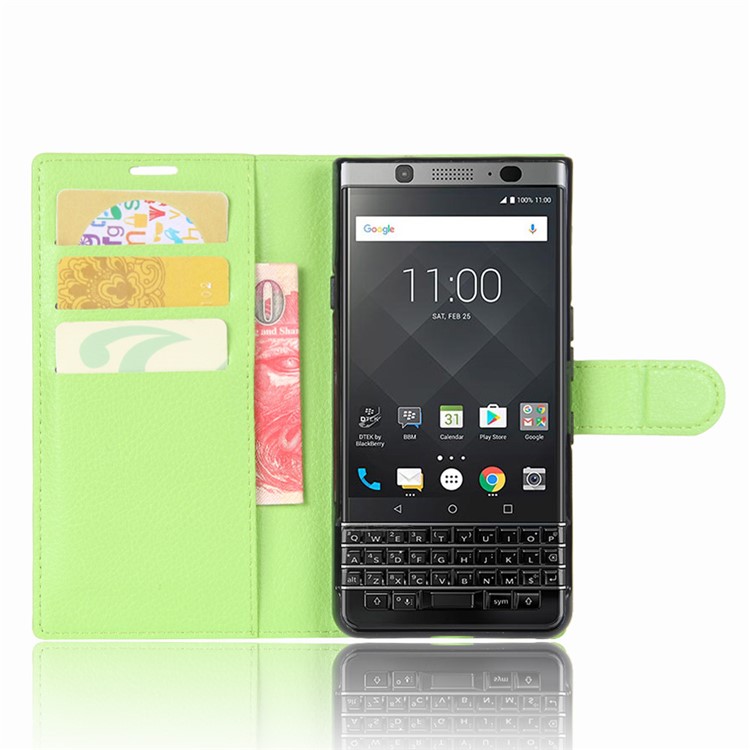 Litchi Grain Wallet Leather Mobile Phone Case for BlackBerry Keyone - Green-4