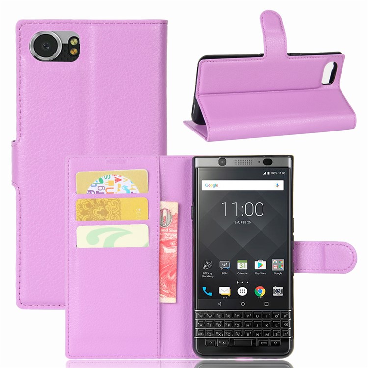 Litchi Grain Leather Wallet Case for BlackBerry Keyone - Purple-1