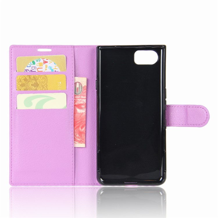 Litchi Grain Leather Wallet Case for BlackBerry Keyone - Purple-3