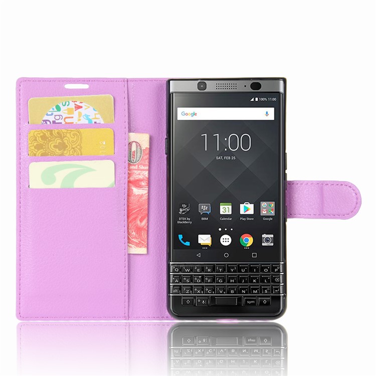 Litchi Grain Leather Wallet Case for BlackBerry Keyone - Purple-4