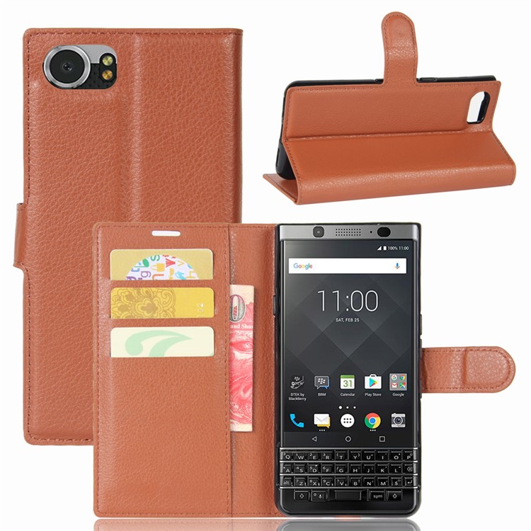 Litchi Grain Magnetic Leather Stand Case for BlackBerry Keyone - Brown-1
