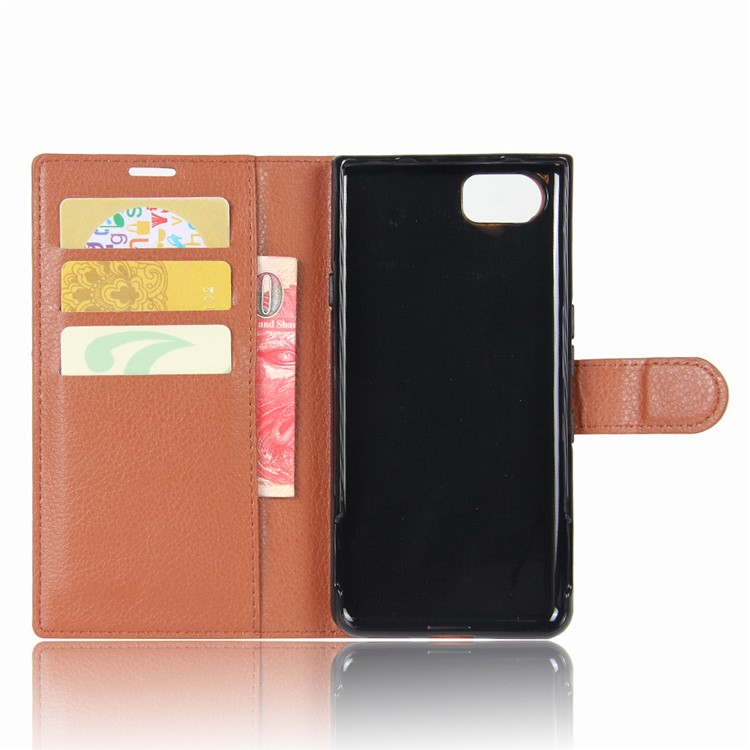Litchi Grain Magnetic Leather Stand Case for BlackBerry Keyone - Brown-3
