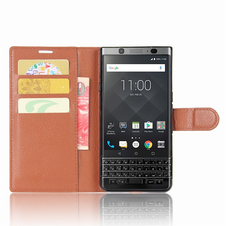 Litchi Grain Magnetic Leather Stand Case for BlackBerry Keyone - Brown-4