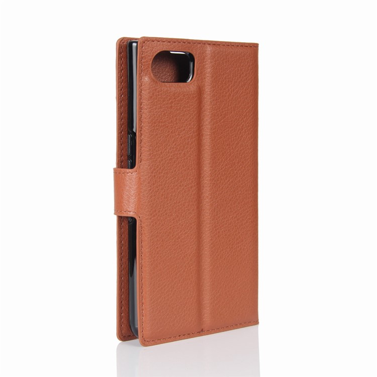 Litchi Grain Magnetic Leather Stand Case for BlackBerry Keyone - Brown-6