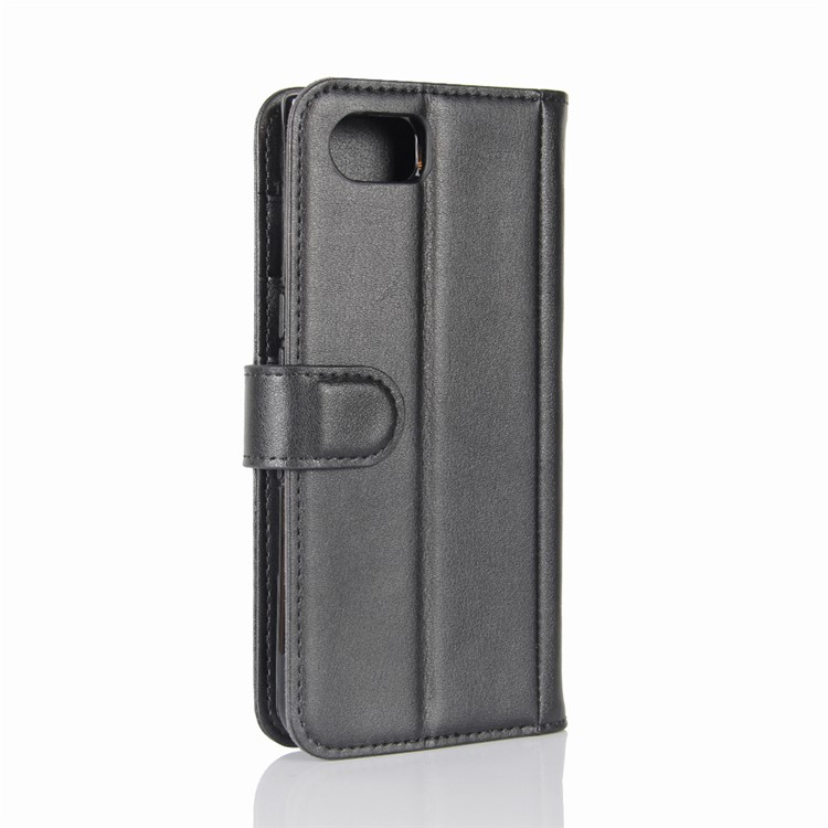 Capa de Carcaça de Carteira de Couro Dividida Genuína Com Suporte Para BlackBerry Keyone - Preto