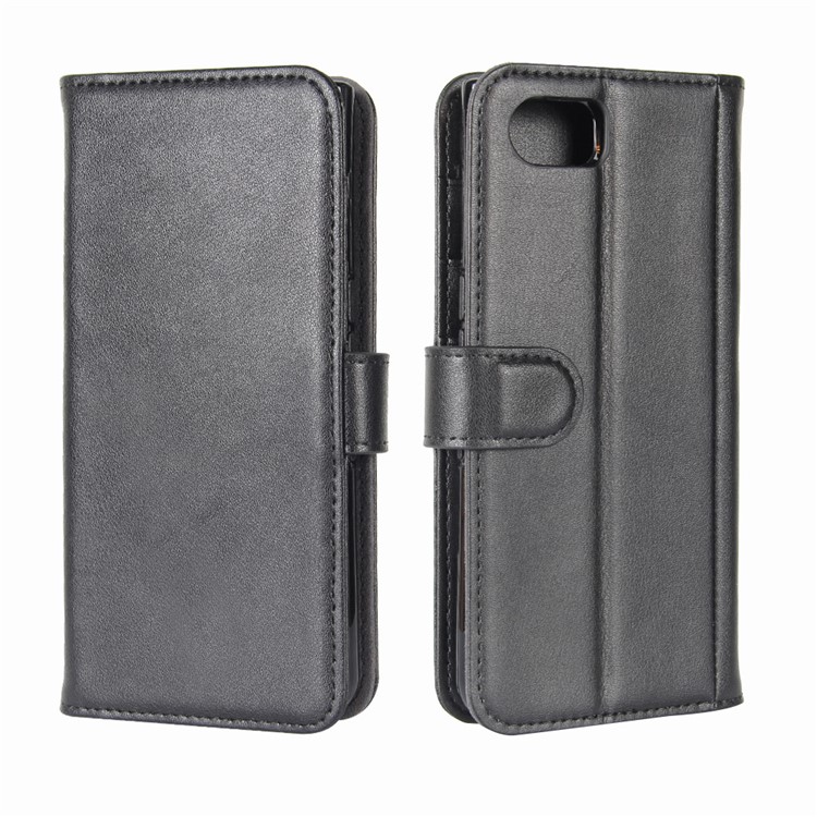 Genuine Split Leather Wallet Phone Casing Cover with Stand for BlackBerry Keyone - Black-6