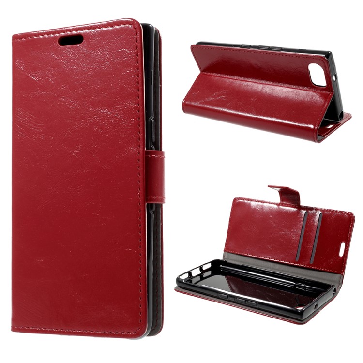 Crazy Horse Skin PU Leather Wallet Cover for BlackBerry Keyone - Red-1