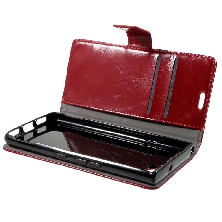 Crazy Horse Skin PU Leather Wallet Cover for BlackBerry Keyone - Red-5