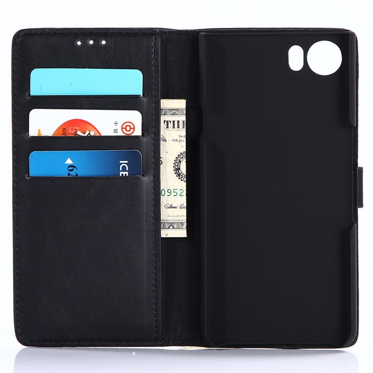 Crazy Horse Wallet Stand Leather Case for BlackBerry Keyone - Black-3