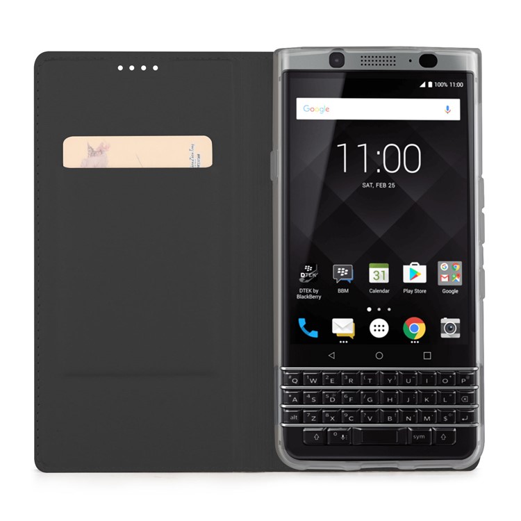 Auto-absorbed Leather Card Holder Stand Phone Case for BlackBerry Keyone - Black-5
