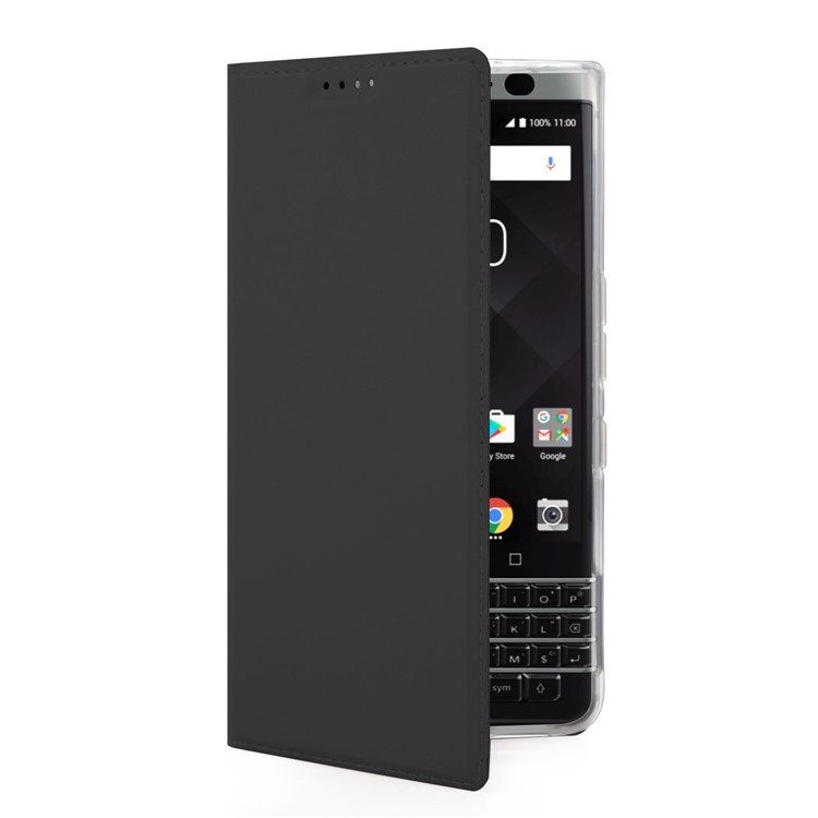 Auto-absorbed Leather Card Holder Stand Phone Case for BlackBerry Keyone - Black-6