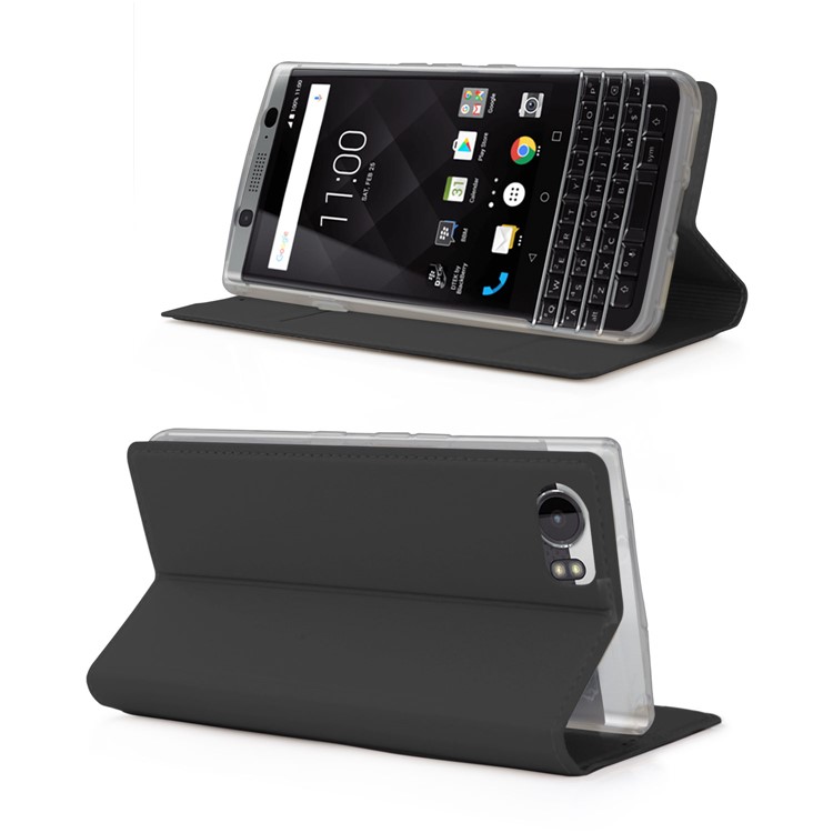 Auto-absorbed Leather Card Holder Stand Phone Case for BlackBerry Keyone - Black-7