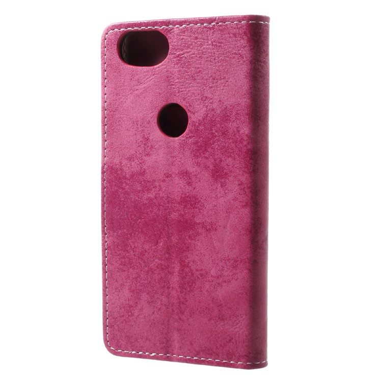Retro Style Folio Flip Wallet Stand Leather Case for Google Pixel 2 - Rose-2