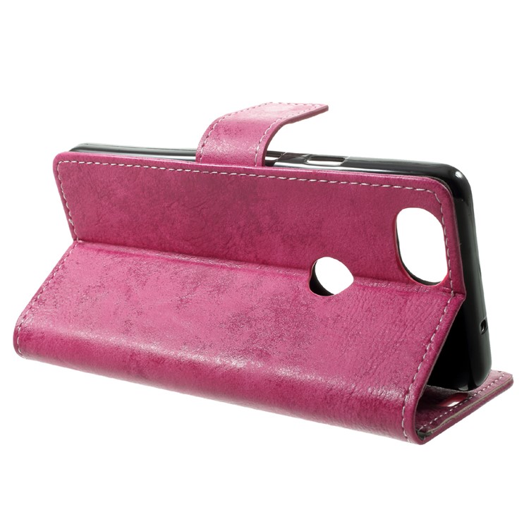 Retro Style Folio Flip Wallet Stand Leather Case for Google Pixel 2 - Rose-4