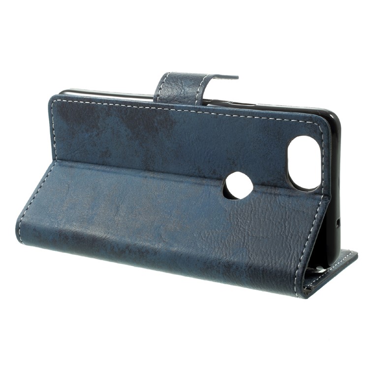 Retro Style Caed Holder Leather Mobile Phone Shell for Google Pixel 2 - Dark Blue-4