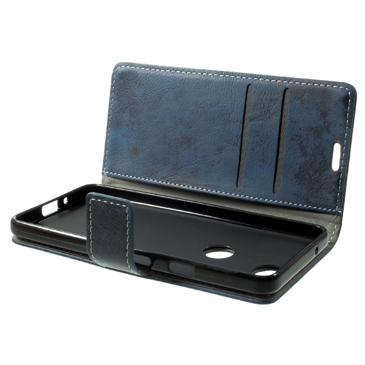 Retro Style Caed Holder Leather Mobile Phone Shell for Google Pixel 2 - Dark Blue-5