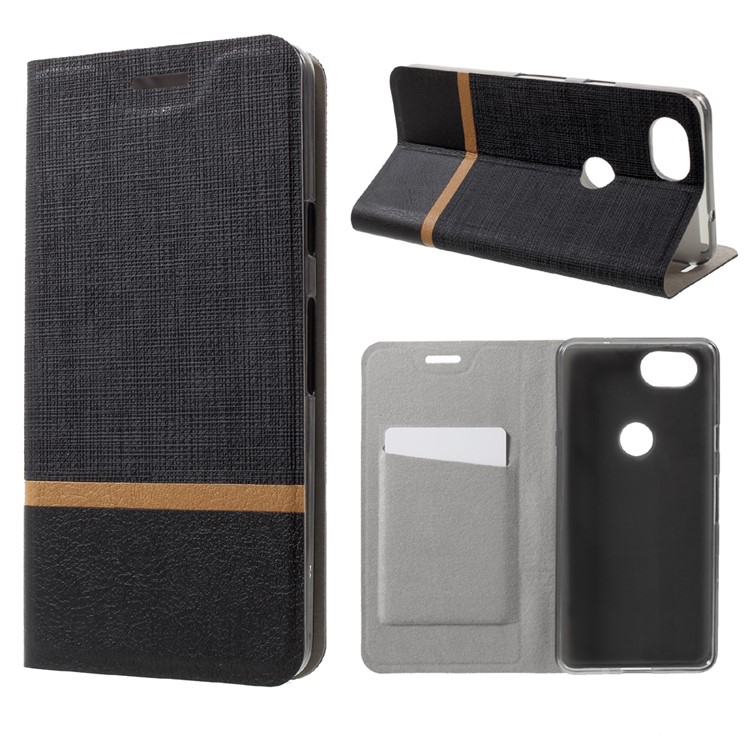 Cross Pattern Leather Card Holder Phone Case (Built-in Steel Sheet) for Google Pixel 2 - Black-1