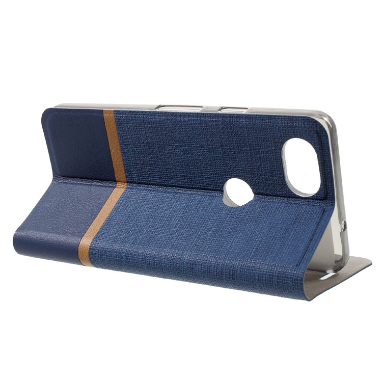 Cross Pattern Leather Card Holder Phone Shell (Built-in Steel Sheet) for Google Pixel 2 - Blue-4