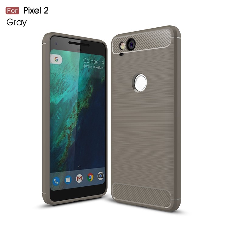 Carbon Fiber Texture Brushed Soft TPU Back Cover Case for Google Pixel 2 - Grey-1