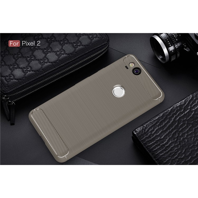 Carbon Fiber Texture Brushed Soft TPU Back Cover Case for Google Pixel 2 - Grey-2