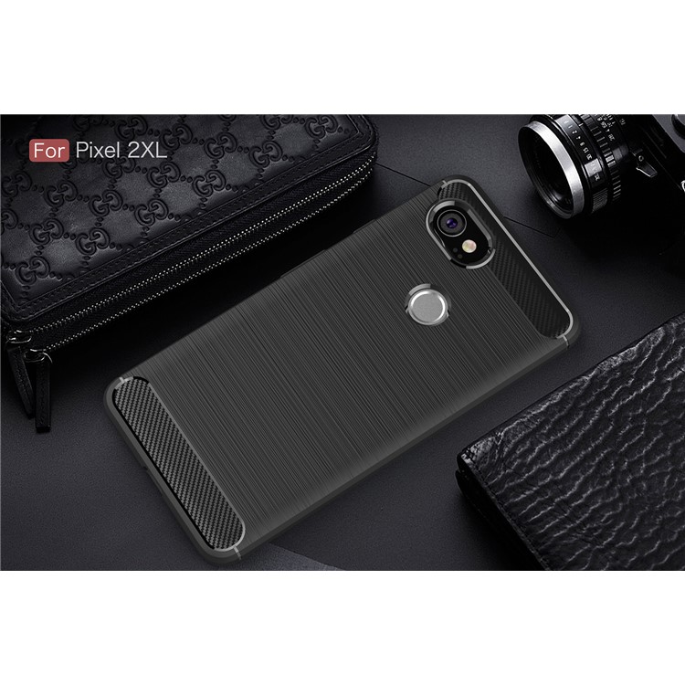 Carbon Fiber Texture Brushed Soft TPU Back Case for Google Pixel 2XL - Black-10