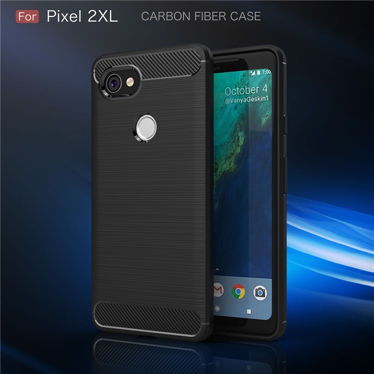 Carbon Fiber Texture Brushed Soft TPU Back Case for Google Pixel 2XL - Black-2