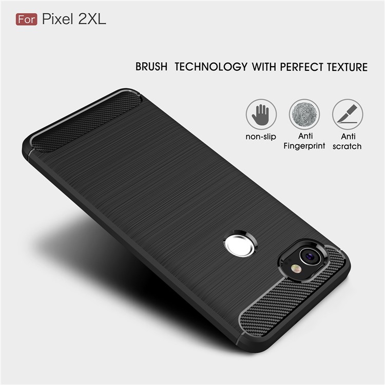 Carbon Fiber Texture Brushed Soft TPU Back Case for Google Pixel 2XL - Black-3