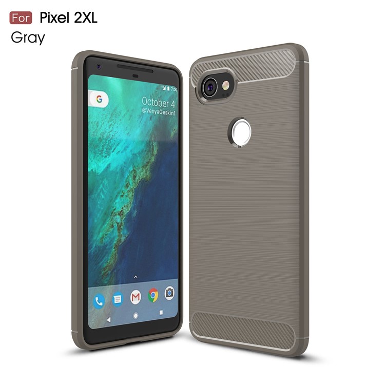 Carbon Fiber Texture Brushed Soft TPU Mobile Phone Shell for Google Pixel 2XL - Grey-1