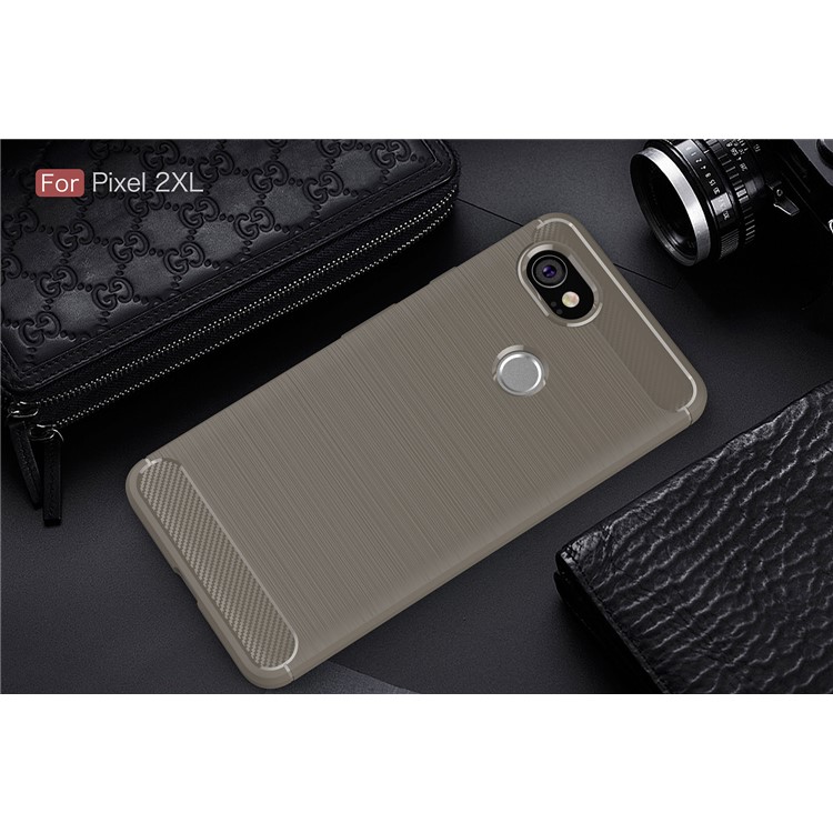Carbon Fiber Texture Brushed Soft TPU Mobile Phone Shell for Google Pixel 2XL - Grey-2