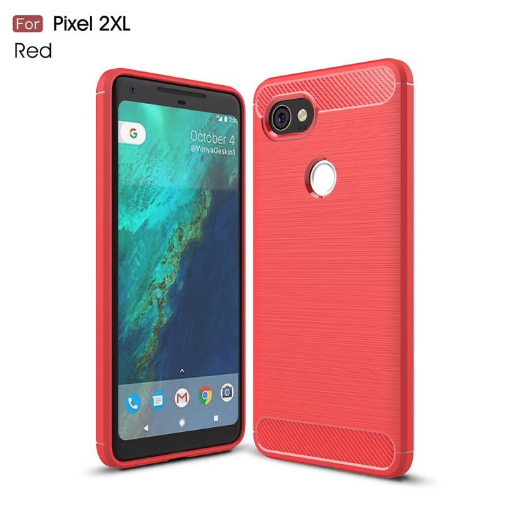 Carbon Fiber Texture Brushed Soft TPU Cell Phone Case for Google Pixel 2XL - Red-1