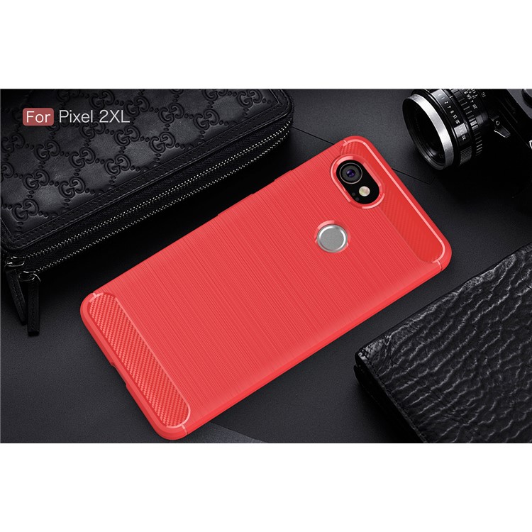 Carbon Fiber Texture Brushed Soft TPU Cell Phone Case for Google Pixel 2XL - Red-2