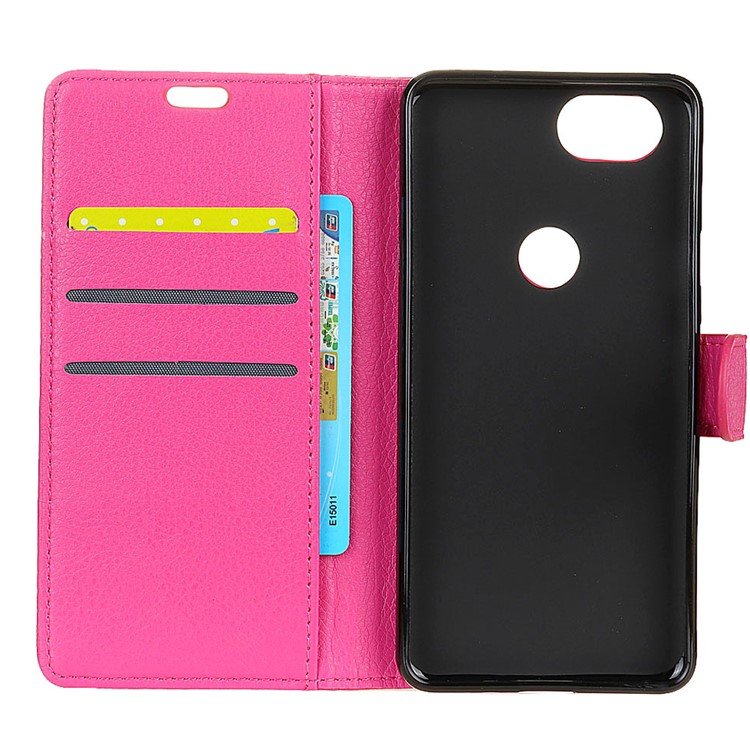 For Google Pixel 2 Litchi Skin Stand Wallet Leather Folio Phone Cover Case - Rose-3